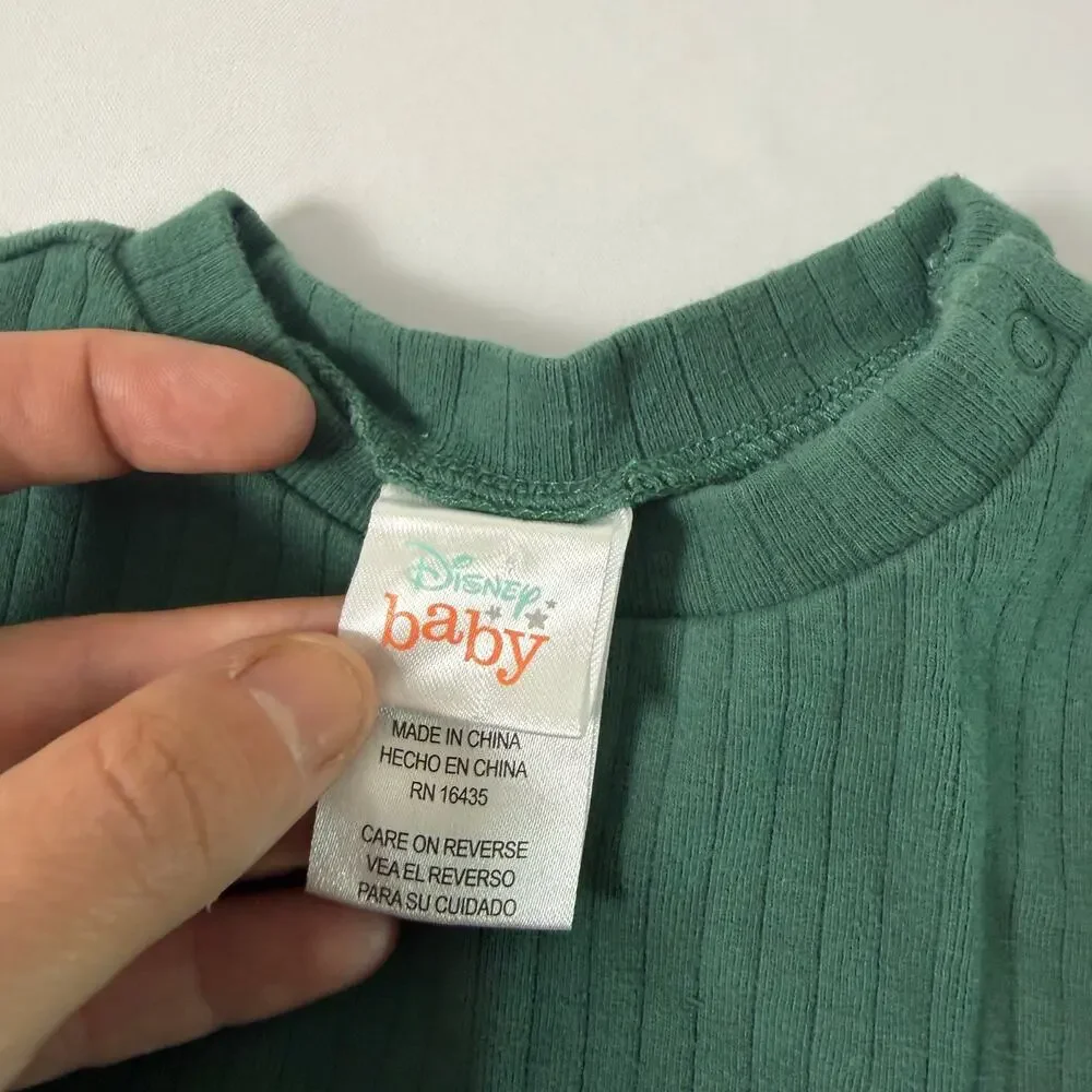 Disney Baby Mickey & Friends Green Ribbed Neutral Matching Set Sz 18 mo
